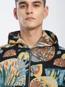 Black Tropical Print Hoodie Shacket