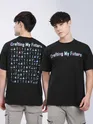 Black Typography Printed Oversized T-Shirt