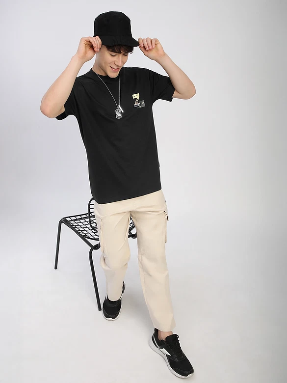 Black Z Embroidered Patch Oversized T-Shirt