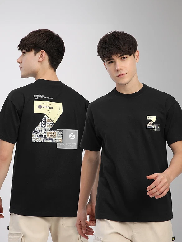 Black Z Embroidered Patch Oversized T-Shirt