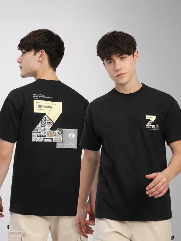 Black Z Embroidered Patch Oversized T-Shirt