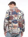 Blue and Brown Printed Dual Pocket Overshirt
