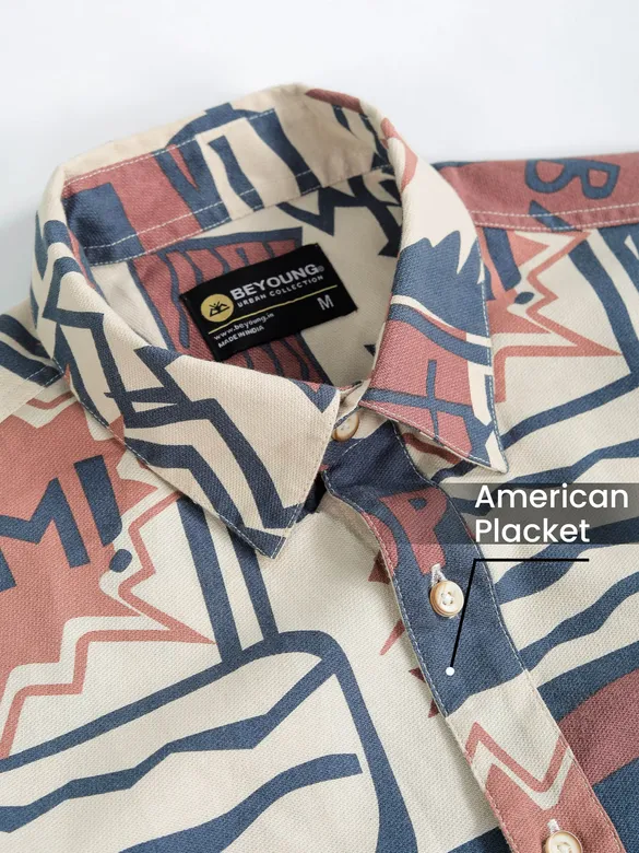 Blue and Brown Printed Dual Pocket Overshirt