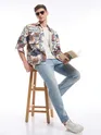 Blue and Brown Printed Dual Pocket Overshirt
