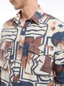 Blue and Brown Printed Dual Pocket Overshirt