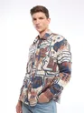 Blue and Brown Printed Dual Pocket Overshirt