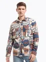 Blue and Brown Printed Dual Pocket Overshirt