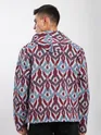 Blue Ikat Print Hoodie Shacket