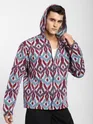 Blue Ikat Print Hoodie Shacket