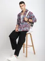 Blue Ikat Print Hoodie Shacket