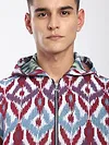 Blue Ikat Print Hoodie Shacket