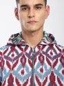 Blue Ikat Print Hoodie Shacket