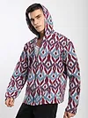 Blue Ikat Print Hoodie Shacket