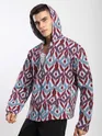 Blue Ikat Print Hoodie Shacket