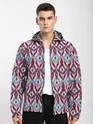 Blue Ikat Print Hoodie Shacket
