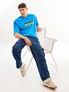 Blue Puff Printed Oversized T-shirt For Men