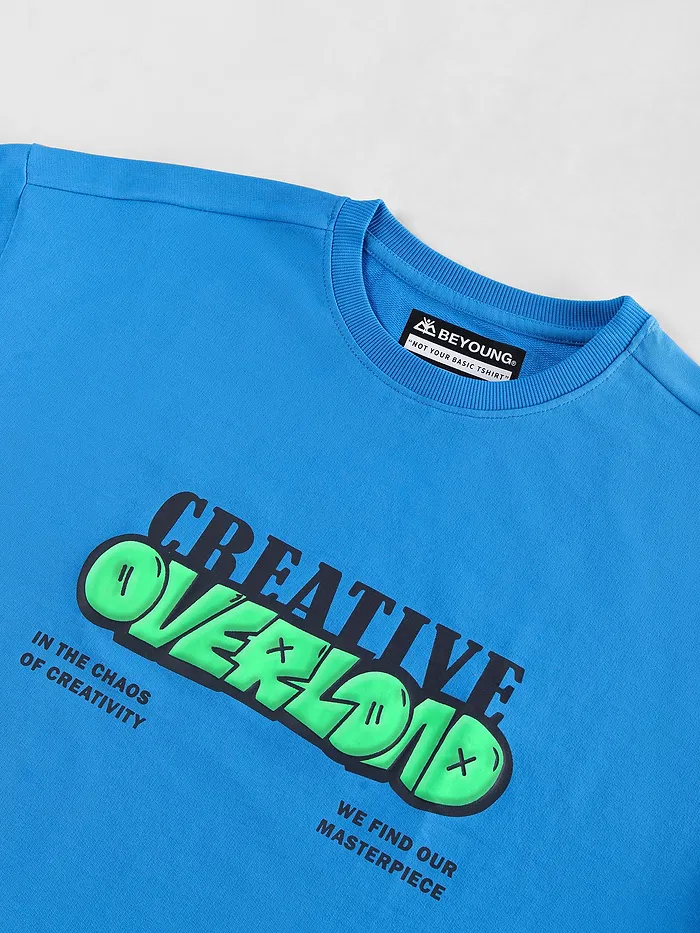 Blue Puff Printed Oversized T-shirt For Men
