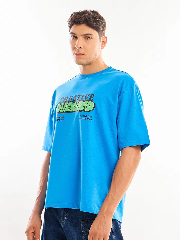 Blue Puff Printed Oversized T-shirt For Men