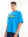 Blue Puff Printed Oversized T-shirt For Men