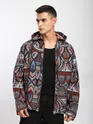 Blue Tribal Print Hoodie Shacket