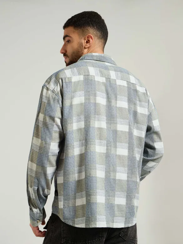 Blue Waffle Checked Shirt