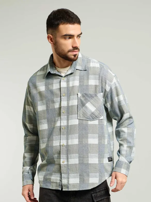 Blue Waffle Checked Shirt