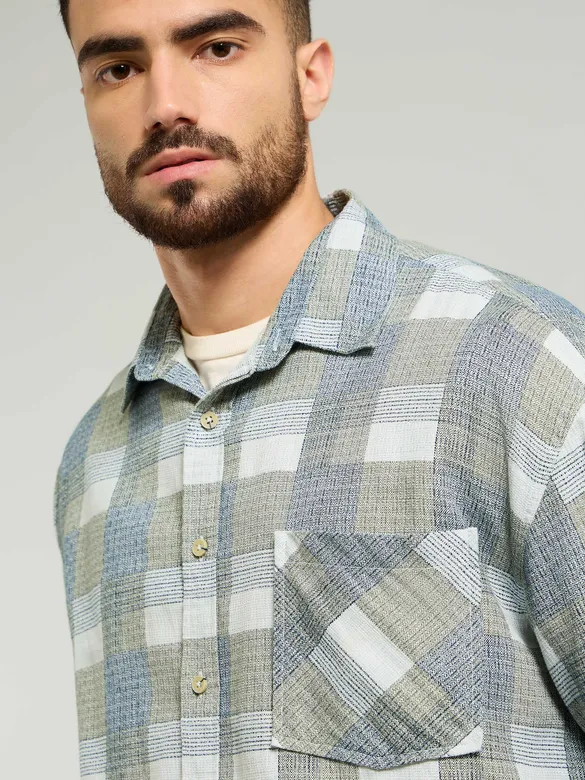 Blue Waffle Checked Shirt