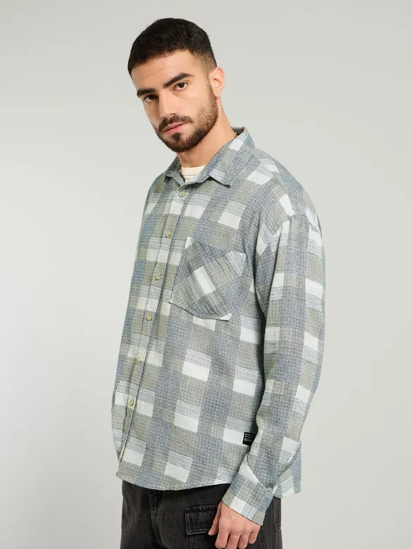 Blue Waffle Checked Shirt