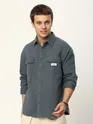 Grey shacket  with buttoned chest pockets, 