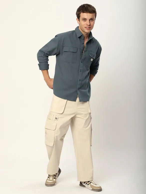 Bluish Grey Double Yoke Overshirt