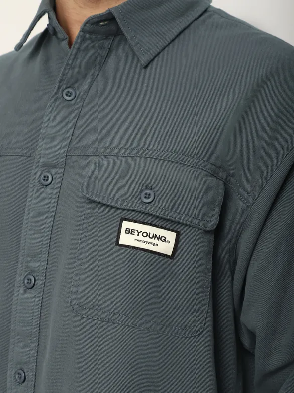 Bluish Grey Double Yoke Overshirt