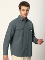 Bluish Grey Double Yoke Overshirt