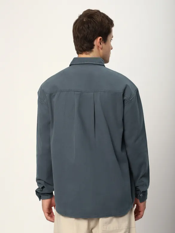 Bluish Grey Dual Patch Color Block Shirt