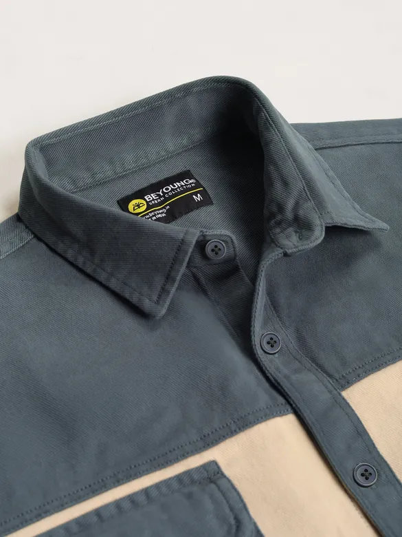 Bluish Grey Dual Patch Color Block Shirt