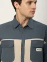 Bluish Grey Dual Patch Color Block Shirt