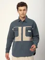 Bluish Grey Dual Patch Color Block Shirt