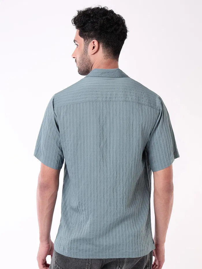 Bluish Grey Striped Casual Shirt for Men