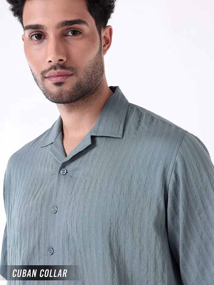 Bluish Grey Striped Casual Shirt for Men