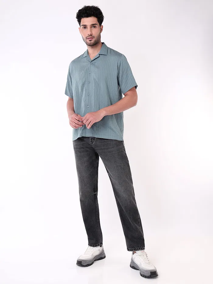 Bluish Grey Striped Casual Shirt for Men