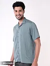 Bluish Grey Striped Casual Shirt for Men