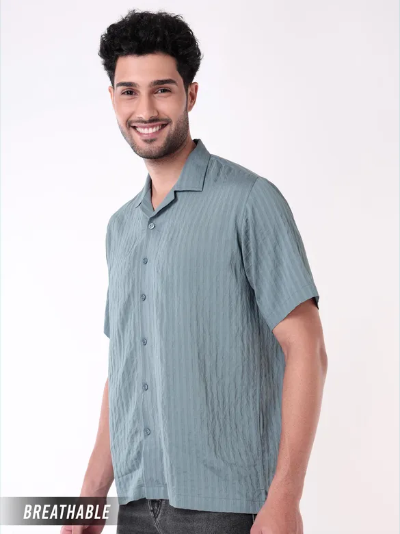 Bluish Grey Striped Casual Shirt for Men