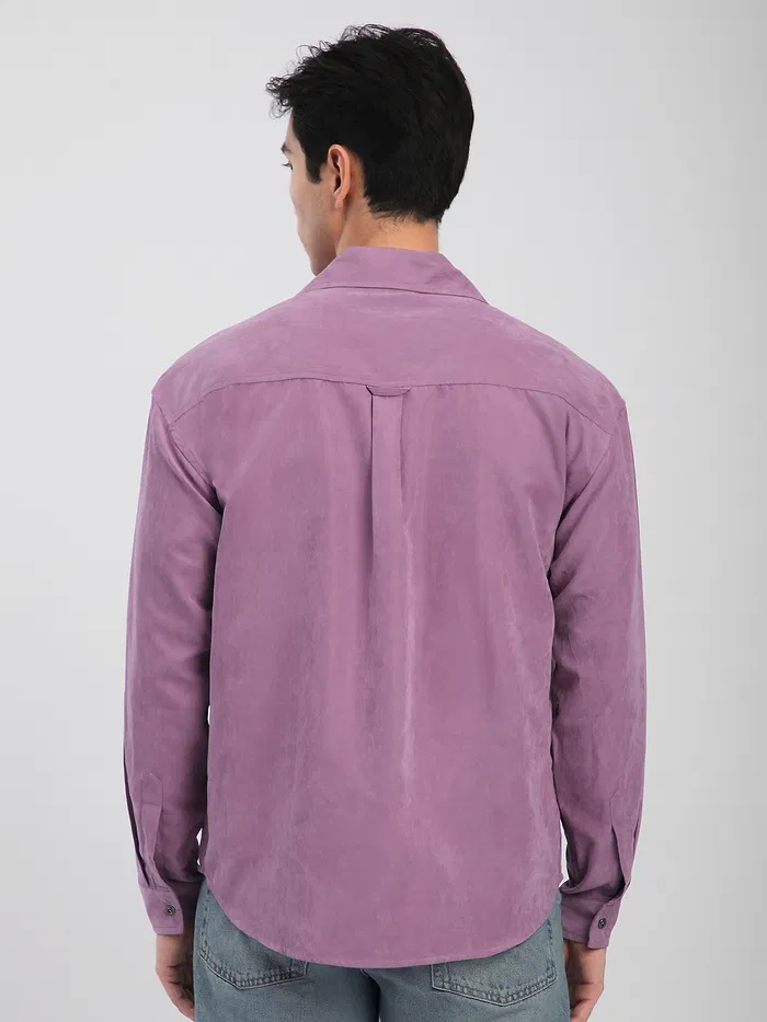 Bright Lilac Front Yoke Suede Shirt