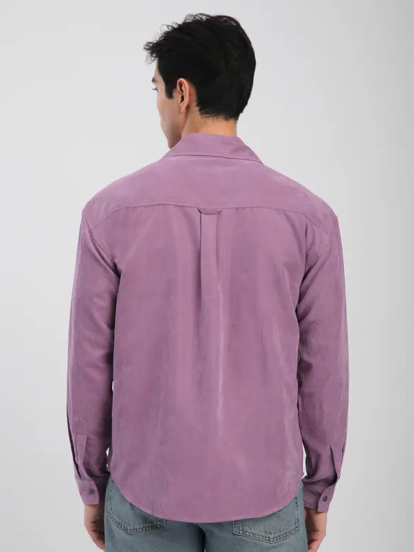 Bright Lilac Front Yoke Suede Shirt
