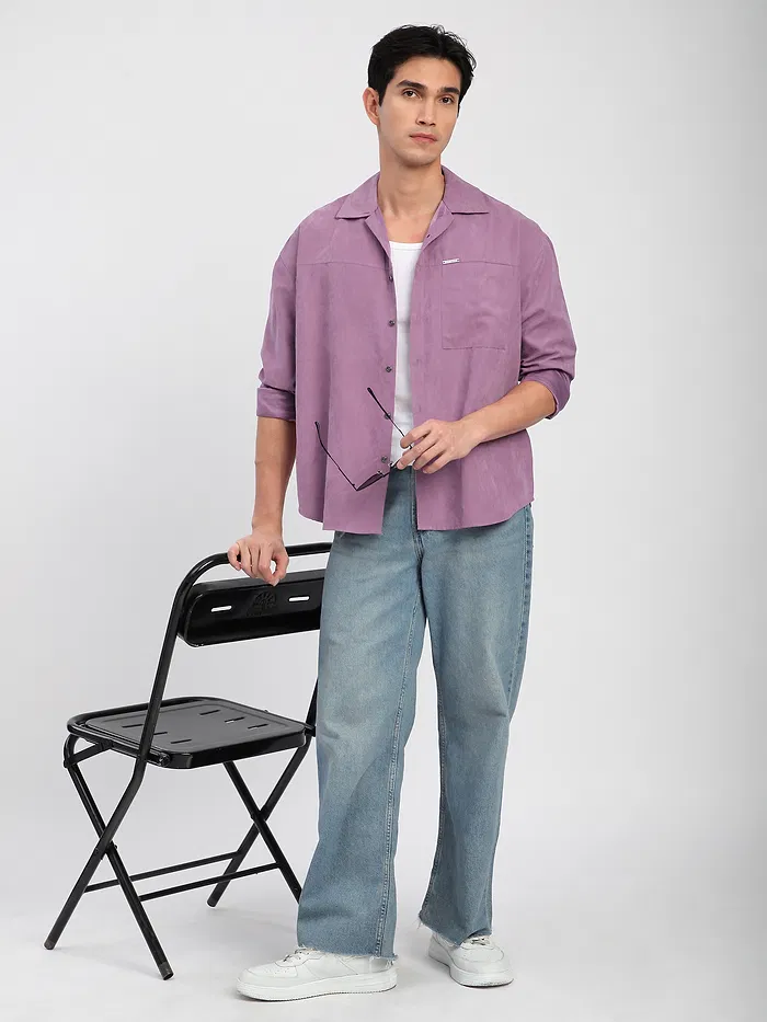 Bright Lilac Front Yoke Suede Shirt