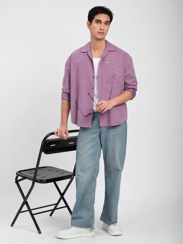 Bright Lilac Front Yoke Suede Shirt