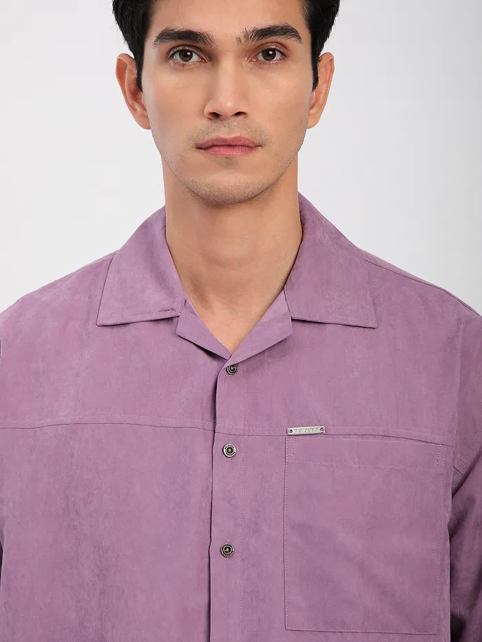 Bright Lilac Front Yoke Suede Shirt