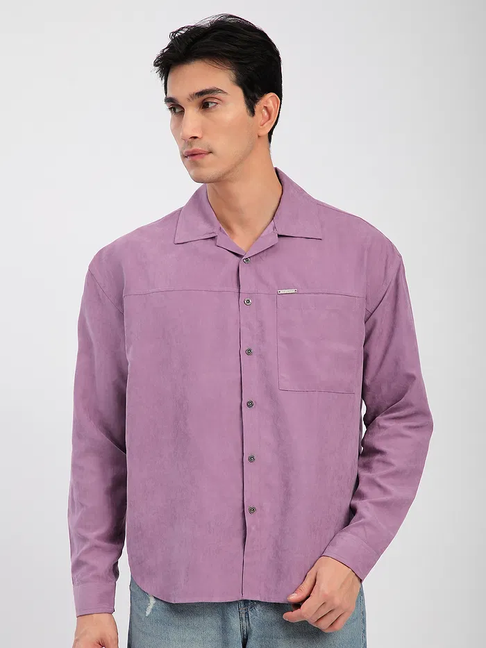 Bright Lilac Front Yoke Suede Shirt