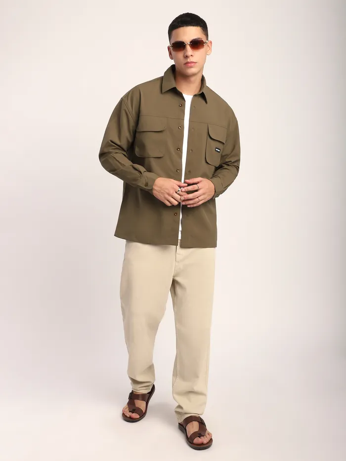 Brown Baggy Pocketed Shirt