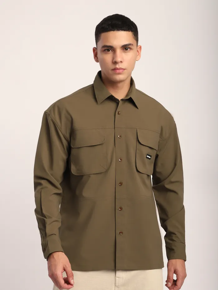 Brown Baggy Pocketed Shirt