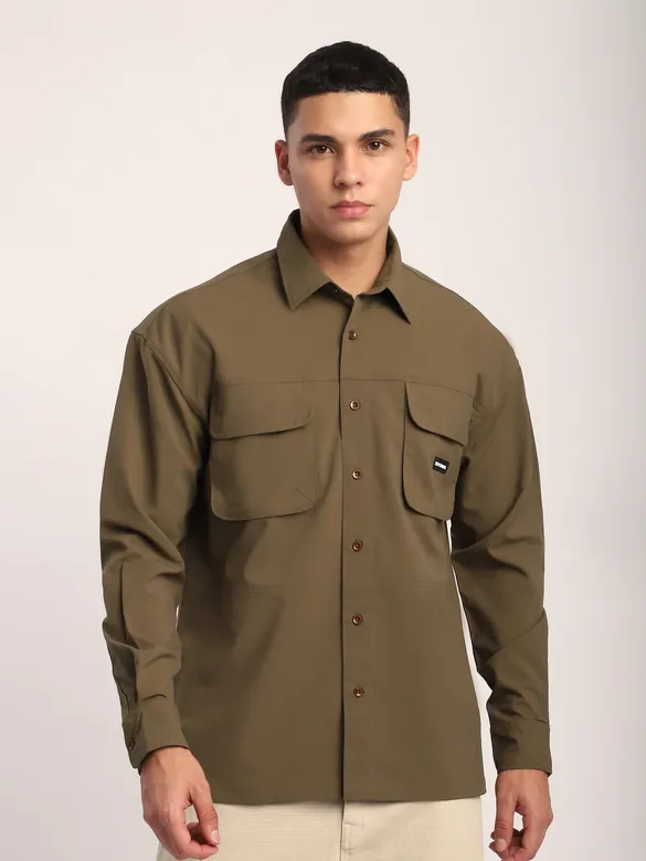 Brown Baggy Pocketed Shirt